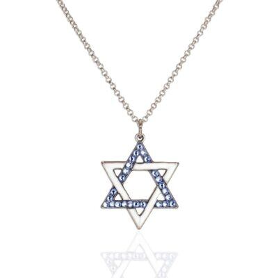 Light Blue Crystal Interlaced Star of David Necklace