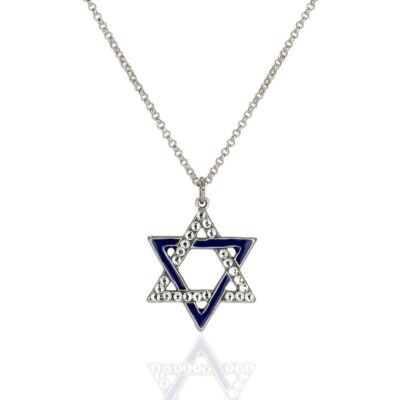 Navy Blue Star of David Necklace Interlaced Crystal Necklace