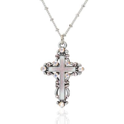 Pink and Ivory Royal Classic Crystal Cross Necklace