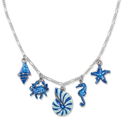 Seashell Sparkling Blue Sea Life Crystal Charm Necklace