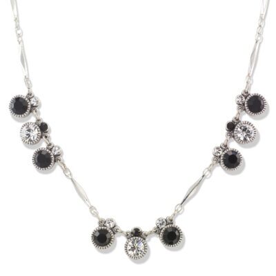 Elegant Jet Black and Crystal Drop Vintage Inspired Necklace