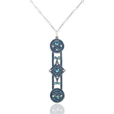 Long Vintage Art Deco Inspired Teal Green Crystal Necklace