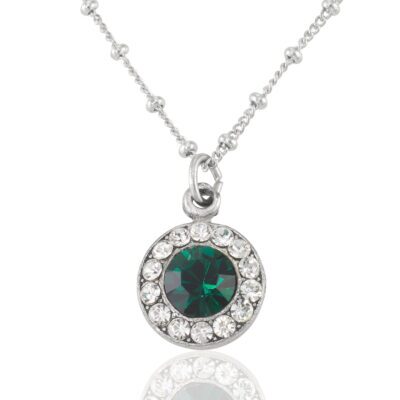Green Halo Sparkling Crystal Drop Pendant Necklace