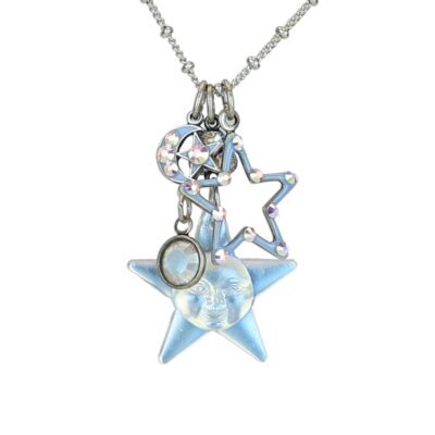 Aurora Celestial Moon Faced Star Crystal Charm Necklace