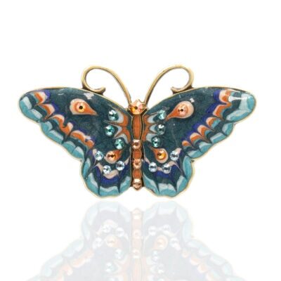 Jill's Garden Flower Butterfly Blue Zircon Pin