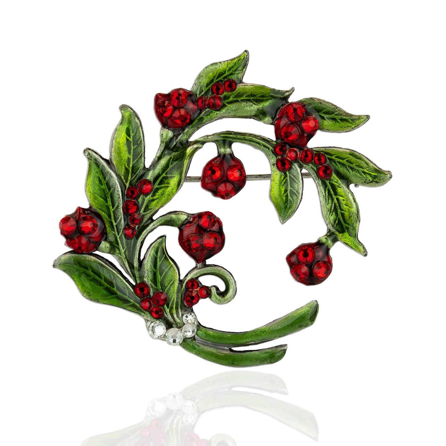 Christmas Holly Hand Painted Crystal Pin