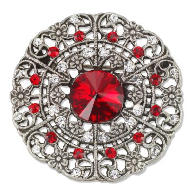 Red Edwardian Wreath Flower Medallion Crystal Brooch