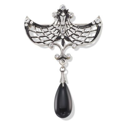Victorian Inspired Black Framed teardrop Crystal Brooch