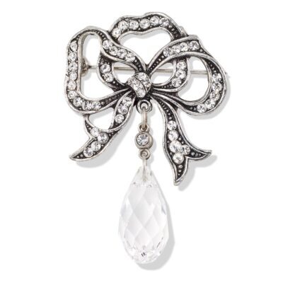 Sparkling Crystal Ribbon Bow Teardrop Brooch