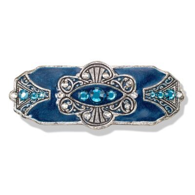 Nostalgic Edwardian Style Teal Green Enameled Crystal Brooch