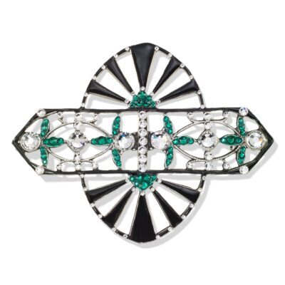 Glamorous 1920’s Jazz Art Deco Black Green & Crystal Brooch