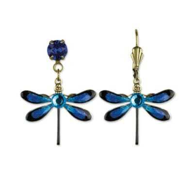 Rosella Majestic Blue Dragonfly Earrings available at Anne Koplik Designs, your source for brass Stud Earrings