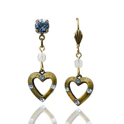 Blue Flower Bouquet Crystal Heart Charm Earring