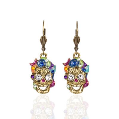 Calavera Sugar Skull Crystal Charm Earrings