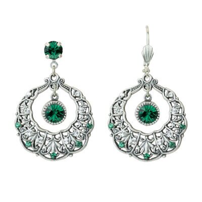 Emerald Green Scallop Hoop Scroll Crystal Earrings