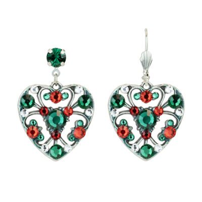 I Love Christmas Crystal Heart Earrings