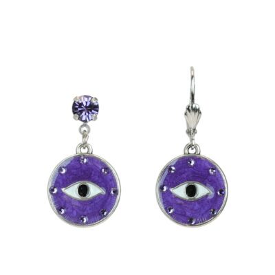 Purple Evil Eye Amulet Crystal Charm Earrings