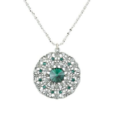 Emerald Green Edwardian Wreath Flower Crystal Necklace
