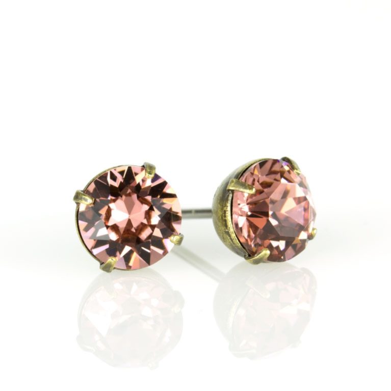 Brass Blush Rose  Crystal Stud Earrings