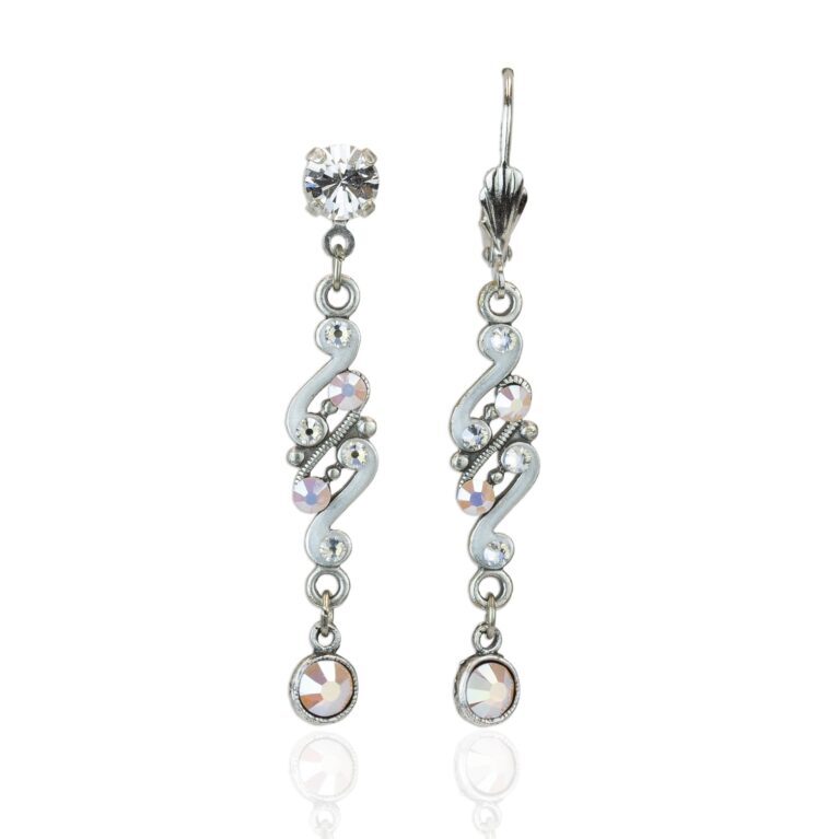 Ivory Trimmed Pink Crystal Scroll Earring