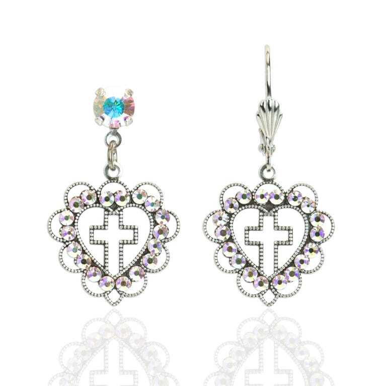 Eloise Heart Cross Crystal Earrrings
