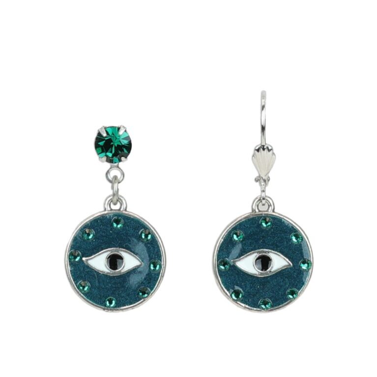 Green Evil Eye Amulet Crystal Charm Earrings