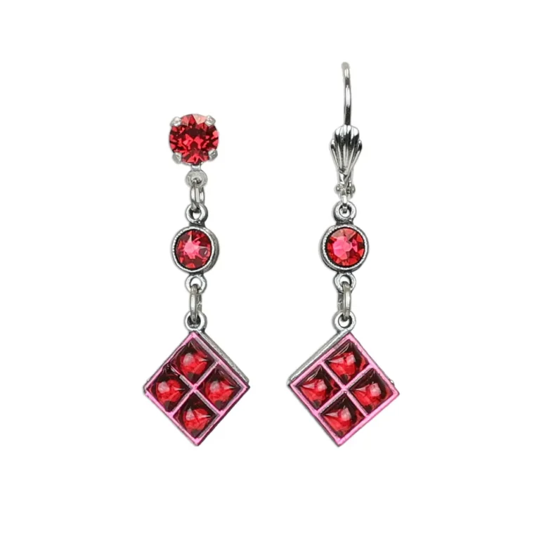 Anne's Vault Forever Scarlet Tilted Square Crystal Earrings