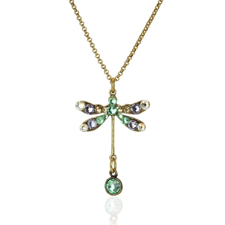 Small Pastel Pavé Crystal Drop Dragonfly Necklace