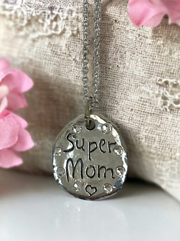 Silver Crystal "Super Mom" Charm Necklace *Limited Quantities* - Image 2