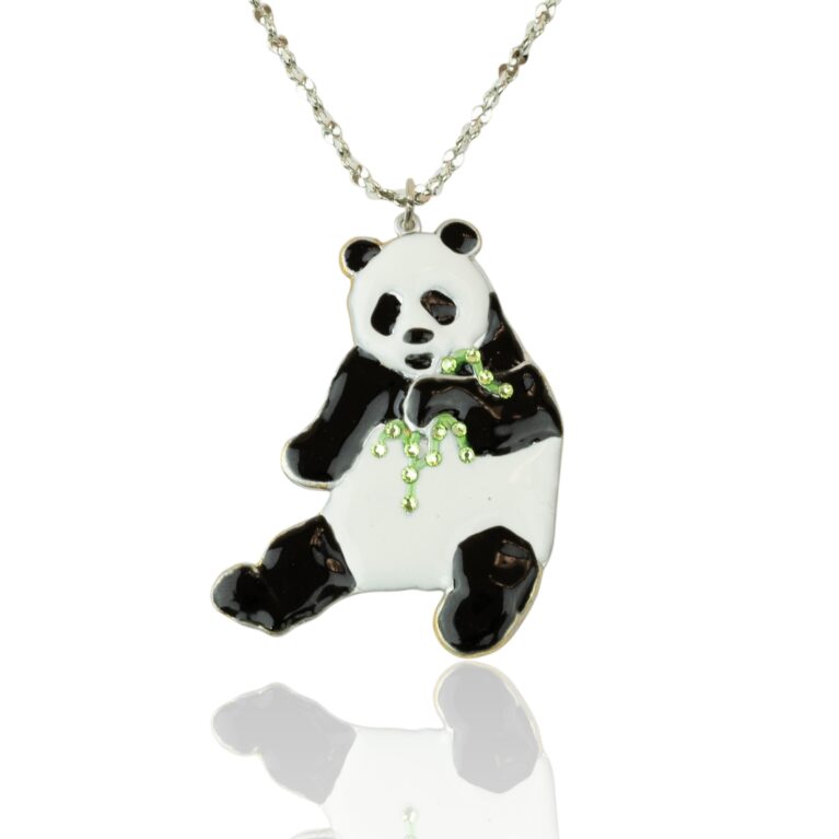 Qing Bao Panda Bear Crystal Pendant Necklace
