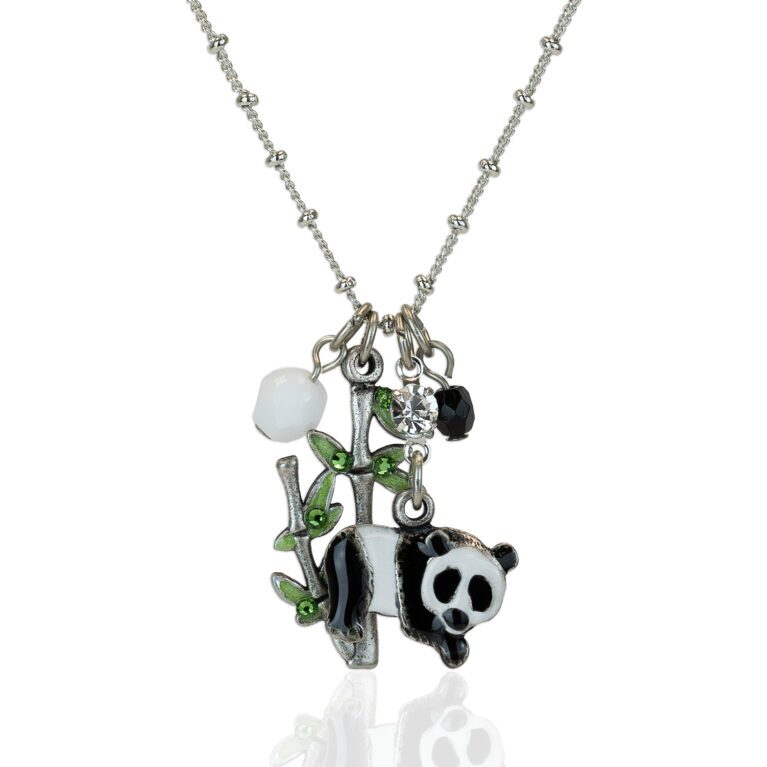 Bamboo Qing Bao Panda Bear Crystal Jumble Charm Necklace