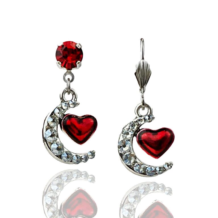 Red Heart Love to the Moon and Back Crystal Charm Earring