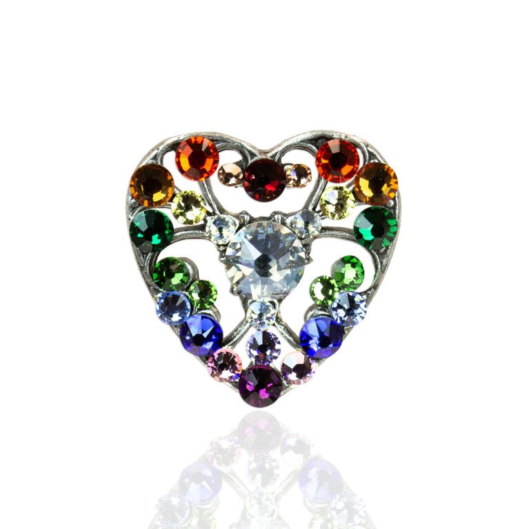 Radiating Rainbow Crystal Spectrum Heart Pin
