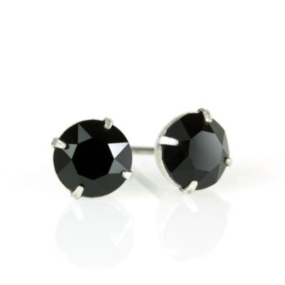 Silver Jet Black Crystal Stud Earrings