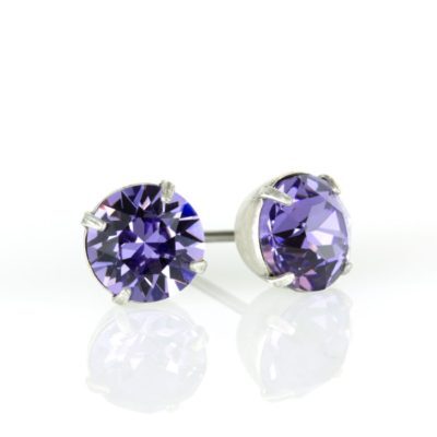 Silver Tanzanite Crystal Stud Earrings
