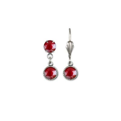 Bezel Set Silver Earrings Royal Red
