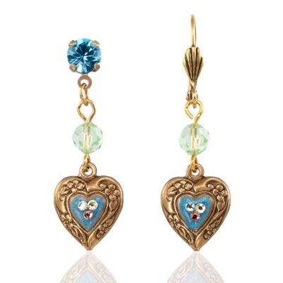 Beaded Turquoise and Green Crystal Heart & Charm Earring