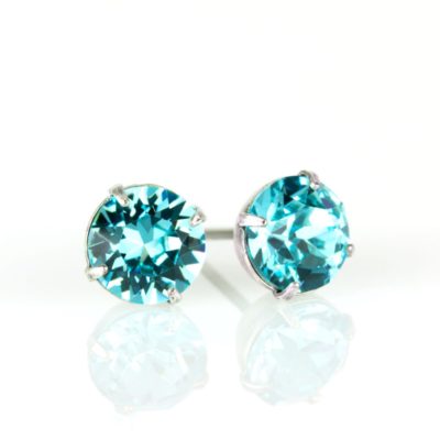 Silver Light Turquoise  Crystal Stud Earrings