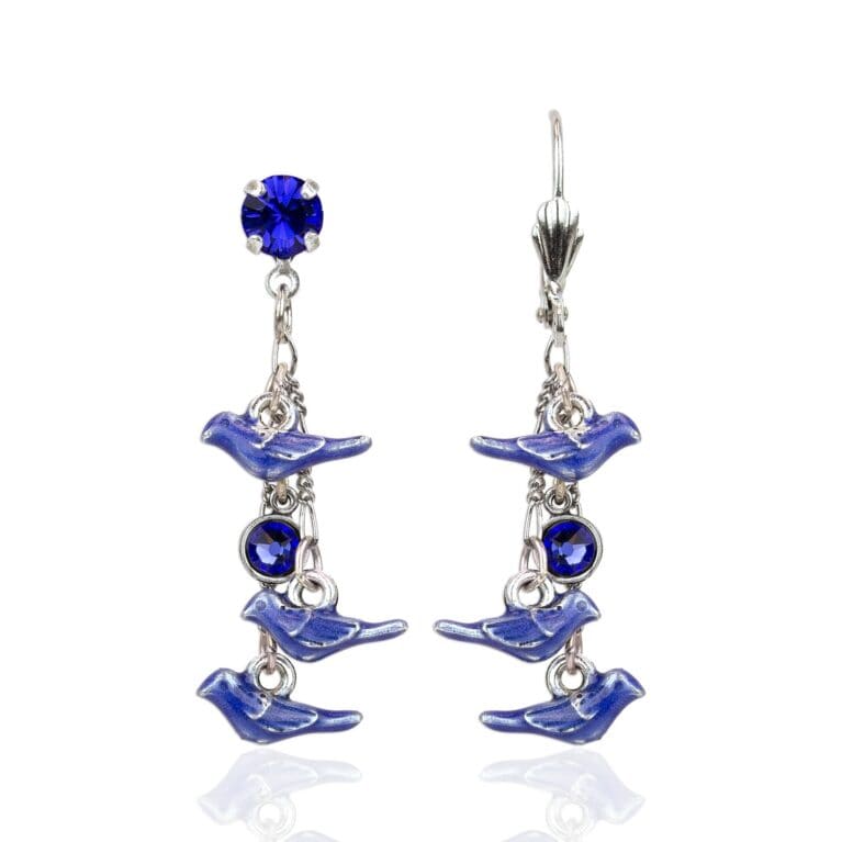 I Flock to You Crystal Blue Bird Charm Earrings