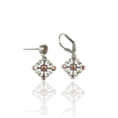 Pink Classic Filigree Rhombus Crystal Pendant Earring
