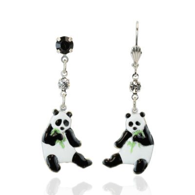 Qing Bao Panda Bear Crystal Dangle Earring