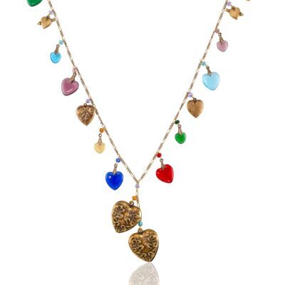 Anne's Original Colorful Glass Heart & Charm Legacy Necklace