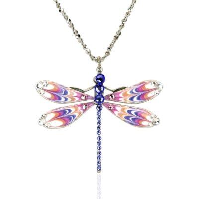 Spring Multicolor Large Enameled Crystal Dragonfly Necklace