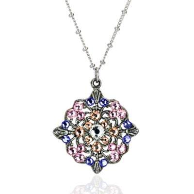 Spring Multicolor Scalloped Pinched Diamond Crystal Necklace