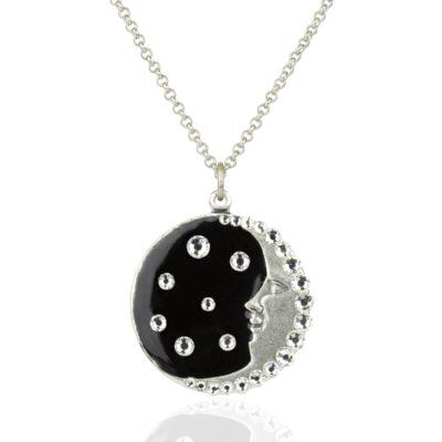 Man in the Moon Dark Sky Crystal Charm Necklace