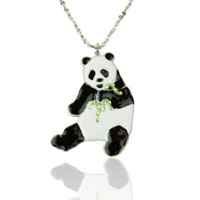 Qing Bao Panda Bear Crystal Pendant Necklace