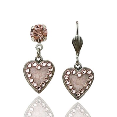 Pink Garden of Love Crystal Heart Charm Earring