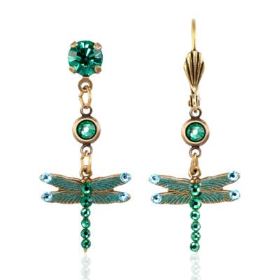 Magical Green Enchanted Garden Dragonfly Crystal Earrings
