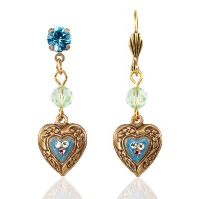 Beaded Turquoise and Green Crystal Heart & Charm Earring
