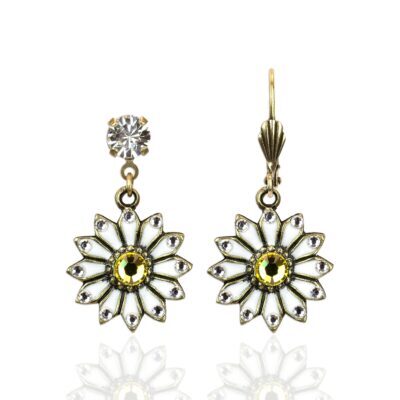 New Beginnings Pure White Daisy Flower Crystal Earrings